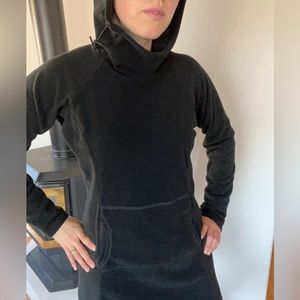 Melanzana Micro Grid Hoodie Dress, black, size medium